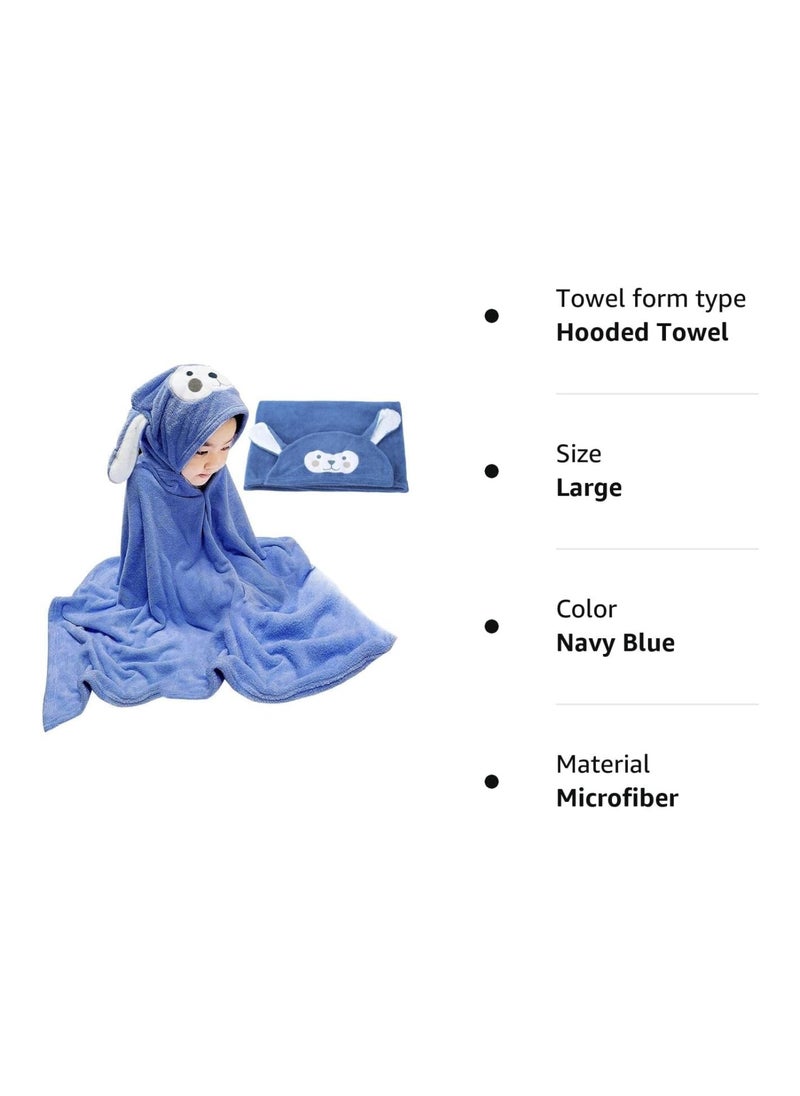 Hooded Towel For Kids, 28 X 55 Inches, Large Size, Navy Blue