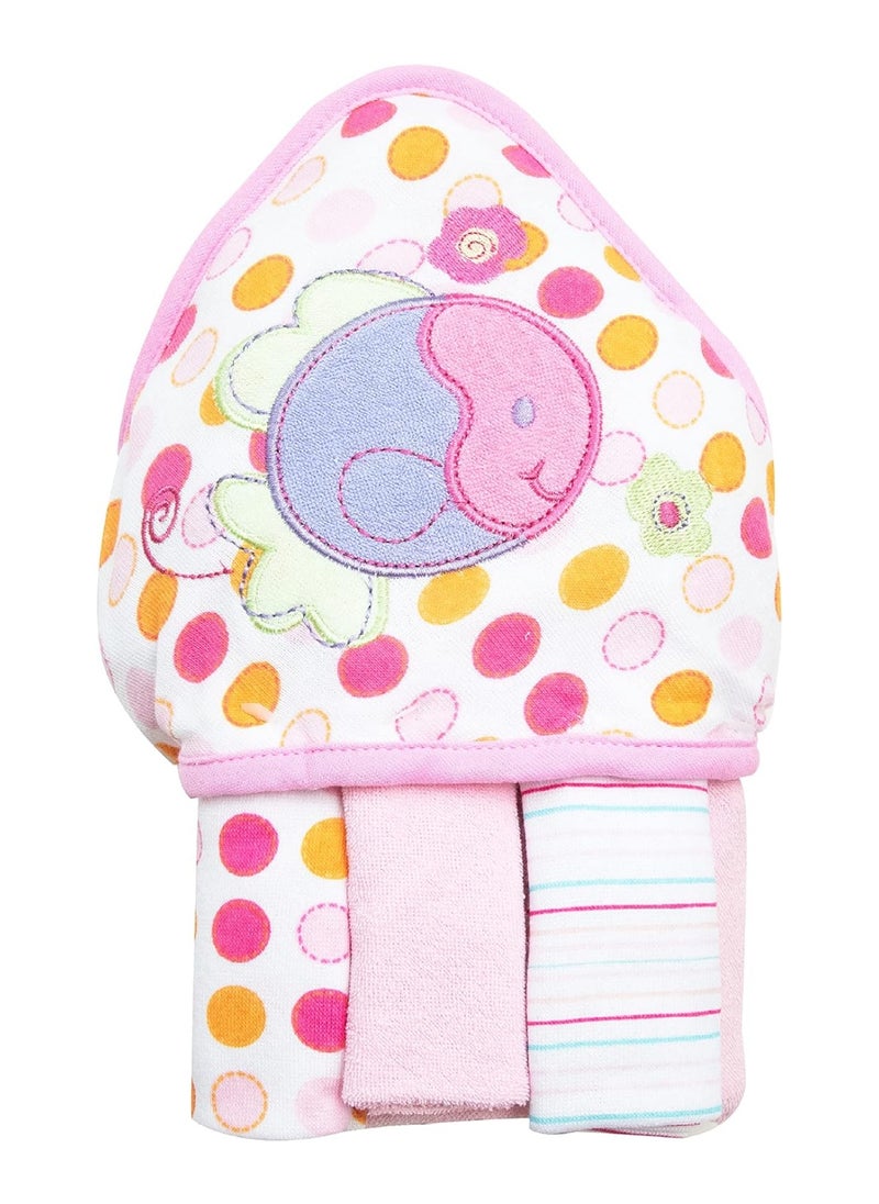 Bath 1 Hooded Terry Towel & 3 Washcloths Set For Babies, One Size, Pink Fish