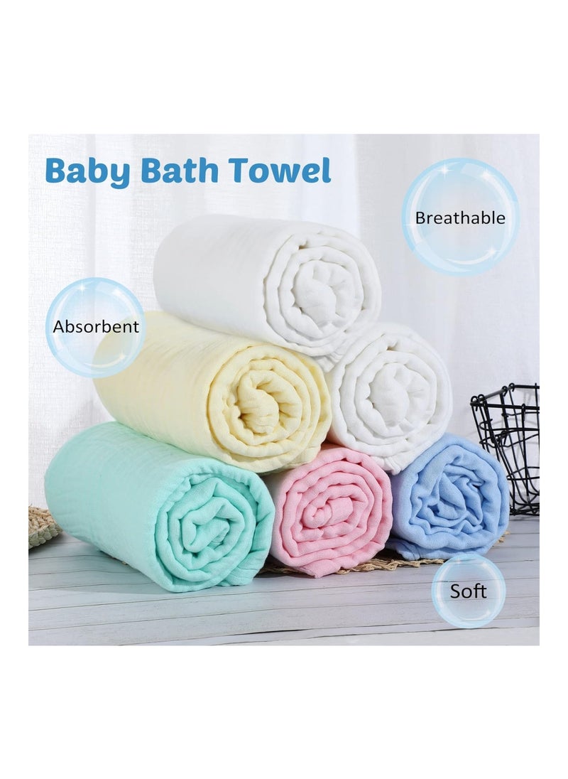6 Pack Baby Muslin Bath Towels Cotton Soft Infant Towels Large Swaddle Receiving Blankets 6 Layers 43.3 X 43.3 Inch For Newborn Toddlers Boys Girls