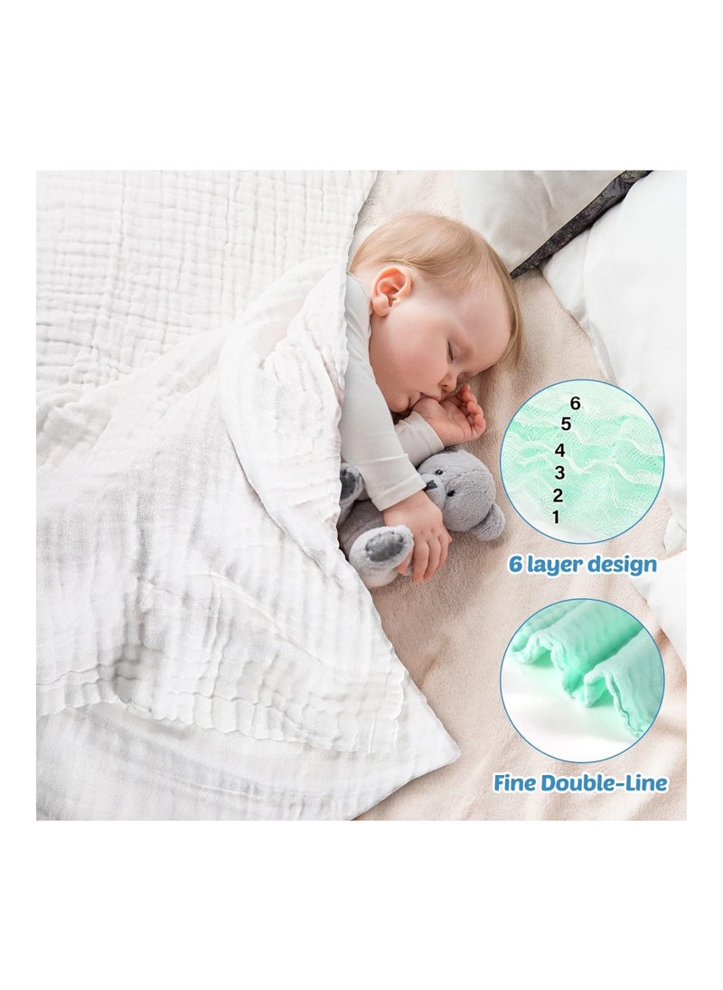 6 Pack Baby Muslin Bath Towels Cotton Soft Infant Towels Large Swaddle Receiving Blankets 6 Layers 43.3 X 43.3 Inch For Newborn Toddlers Boys Girls