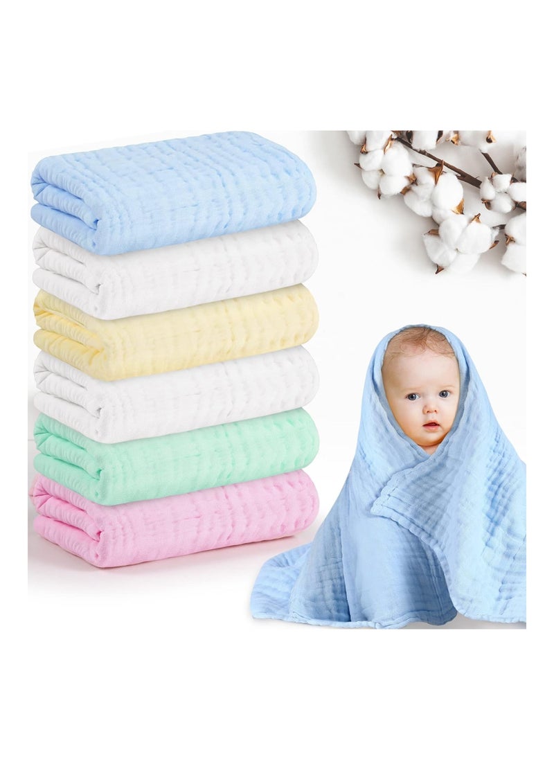 6 Pack Baby Muslin Bath Towels Cotton Soft Infant Towels Large Swaddle Receiving Blankets 6 Layers 43.3 X 43.3 Inch For Newborn Toddlers Boys Girls