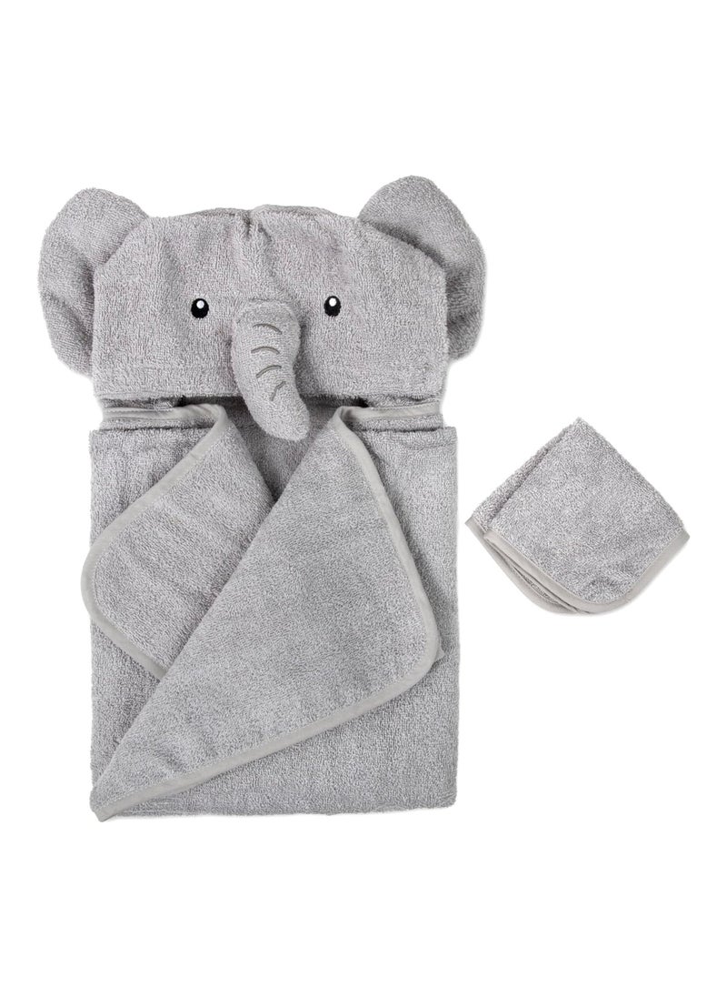 Baby Animal Hooded Towel And Washcloth Set 0-9 Months Cute Elephant Cub