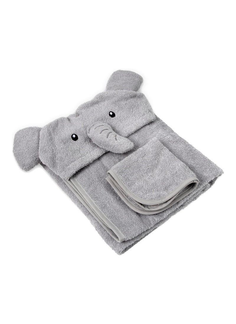 Baby Animal Hooded Towel And Washcloth Set 0-9 Months Cute Elephant Cub