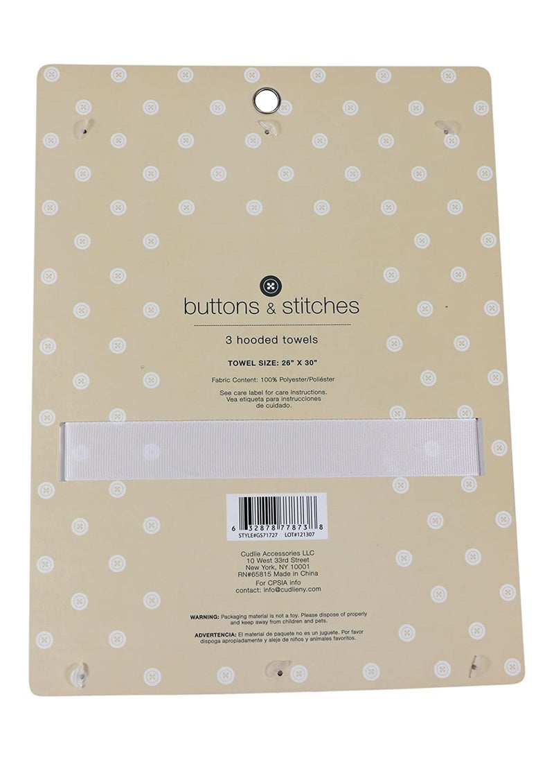 Buttons & Stitches Baby Girl 3 Pack Rolled/Carded Hooded Towels In Butterfly Polka Print