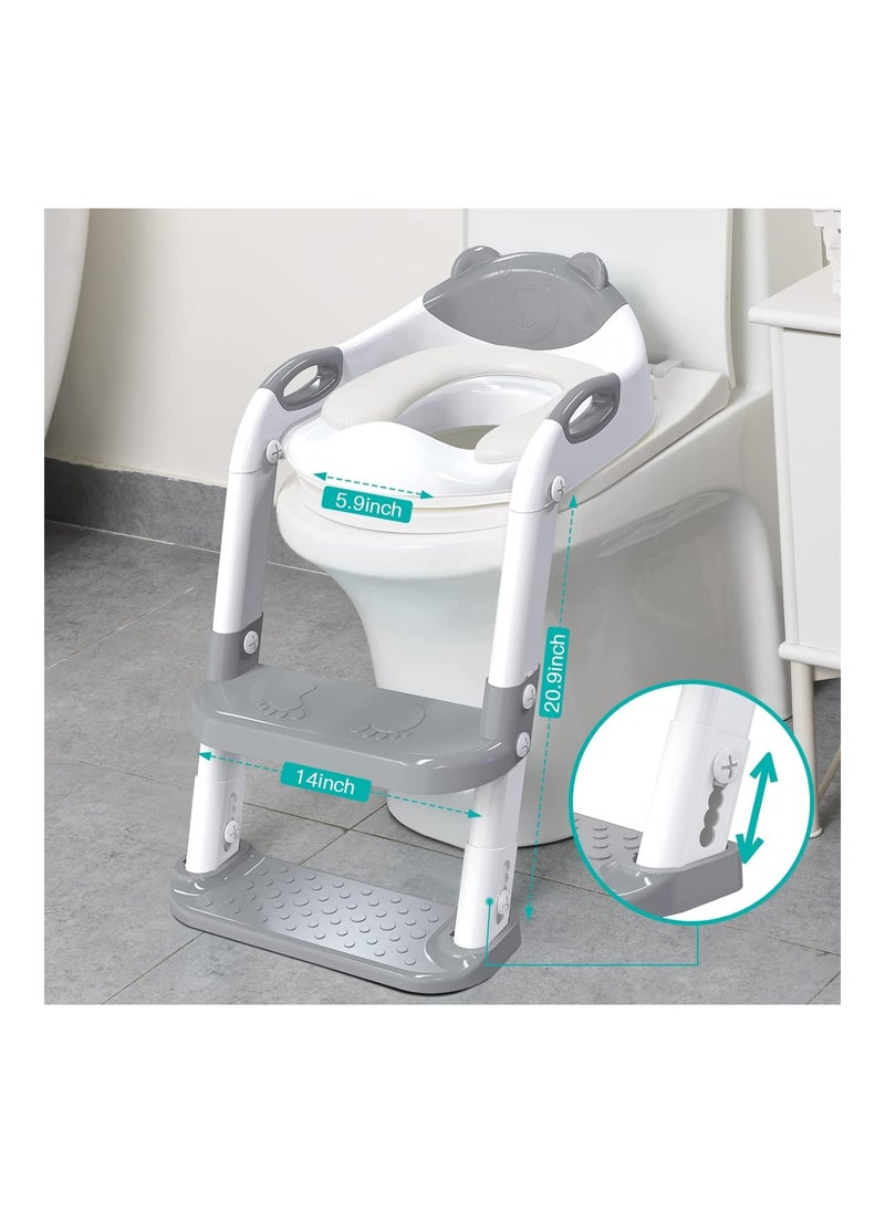 Potty Training Seat With Step Stool Ladder Splash Guard And Safety Handles Grey