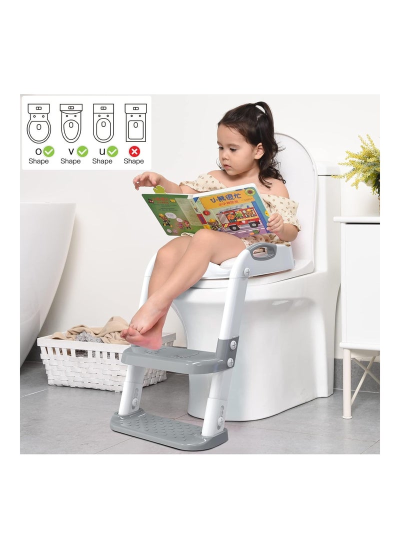 Potty Training Seat With Step Stool Ladder Splash Guard And Safety Handles Grey