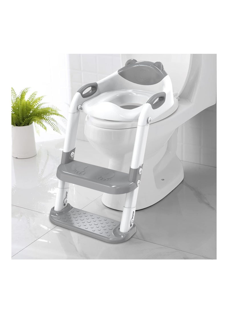 Potty Training Seat With Step Stool Ladder Splash Guard And Safety Handles Grey