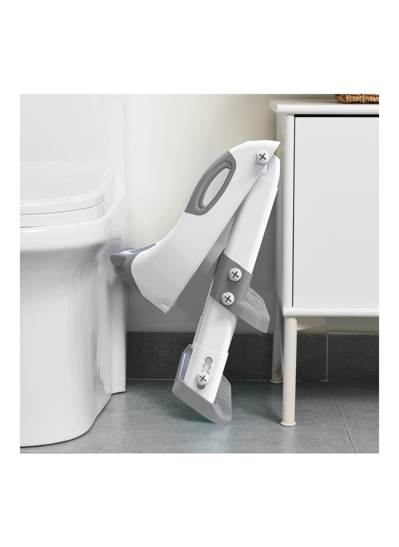 Potty Training Seat With Step Stool Ladder Splash Guard And Safety Handles Grey