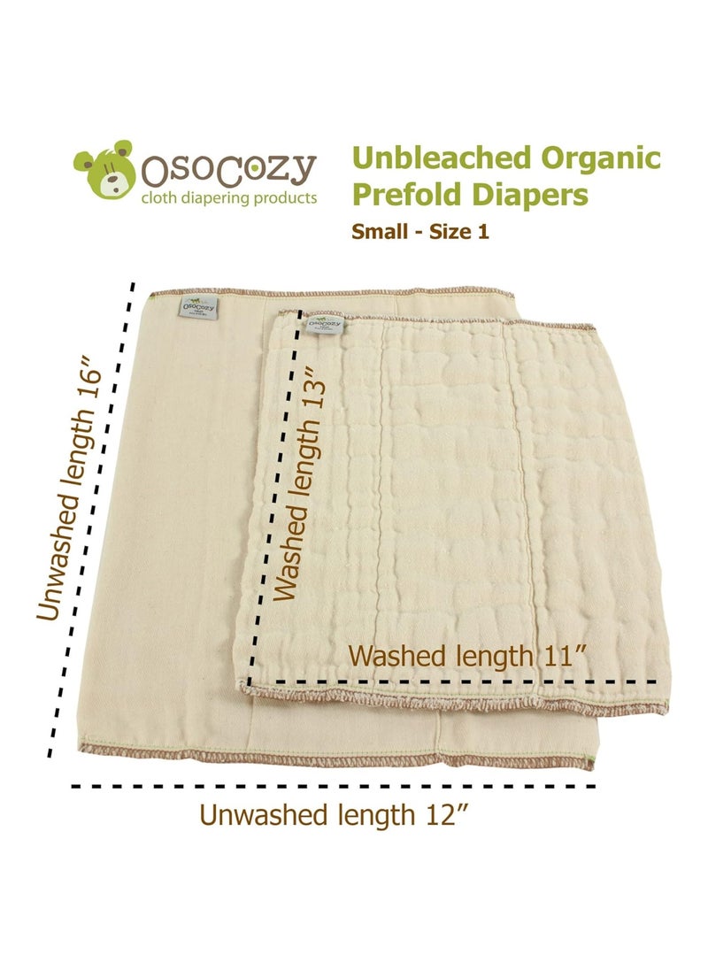 Organic Cotton Prefold Cloth Diapers, Small, 4 X 8 X 4 Inch, 7-15 lbs