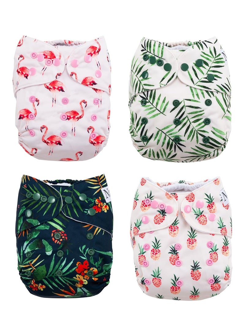 Pack Of 4 Pocket Diapers With 4 Bamboo Inserts
