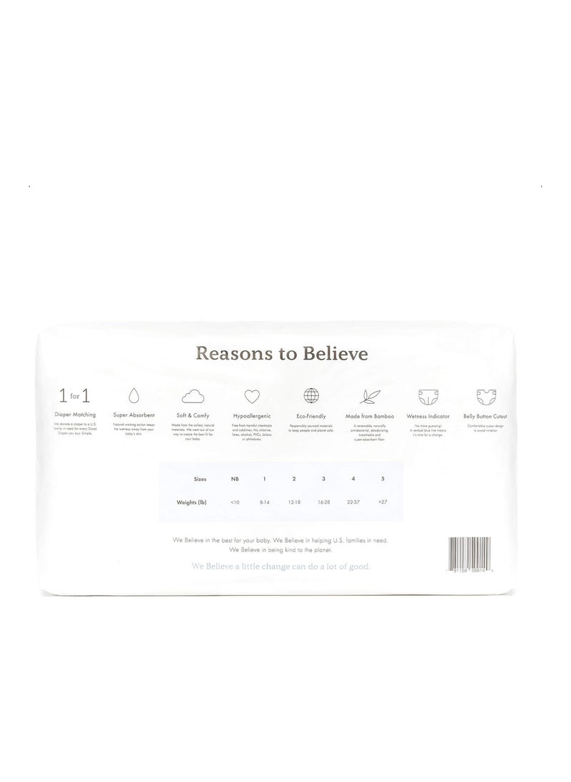 Believe Diapers Size Newborn (<10Lbs) Viscose Bamboo Diapers 36 Count - Natural Baby Diaper, Chemical Free and Fragrance Free Natural Diaper for Sensitive Skin, Super Absorbent with Leak Protection