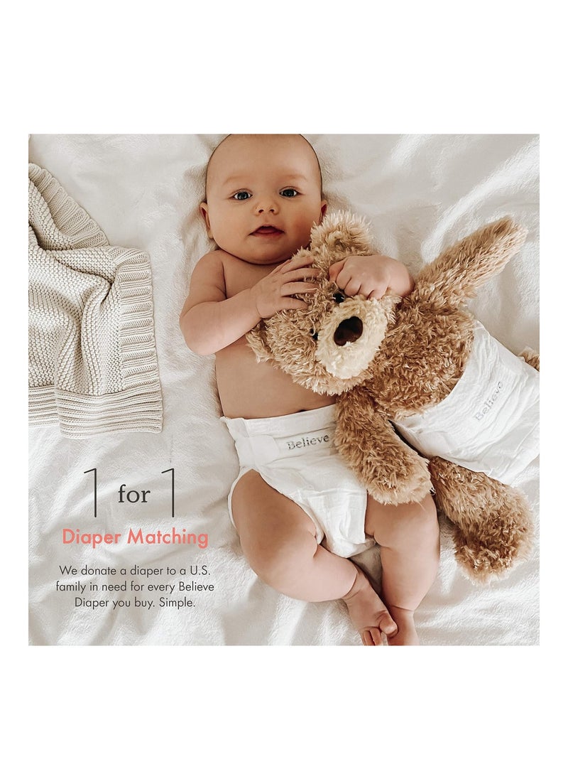 Believe Diapers Size Newborn (<10Lbs) Viscose Bamboo Diapers 36 Count - Natural Baby Diaper, Chemical Free and Fragrance Free Natural Diaper for Sensitive Skin, Super Absorbent with Leak Protection