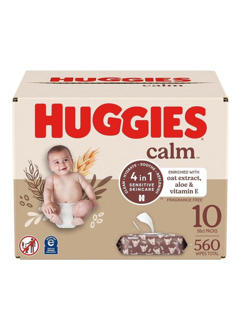 Calm Baby Diaper Wipes, Unscented, Hypoallergenic, 10 Push Button Packs (560 Wipes Total)