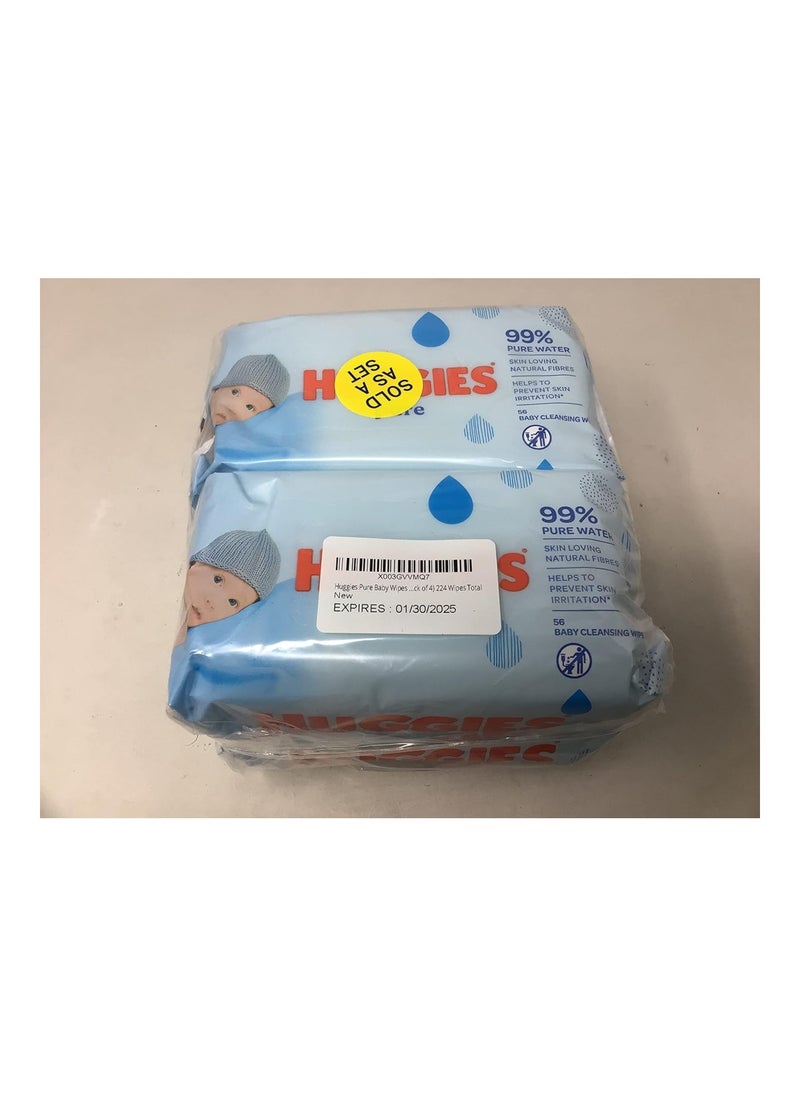 Pack Of 4 Pure Baby Wipes, 224 Wipes Total