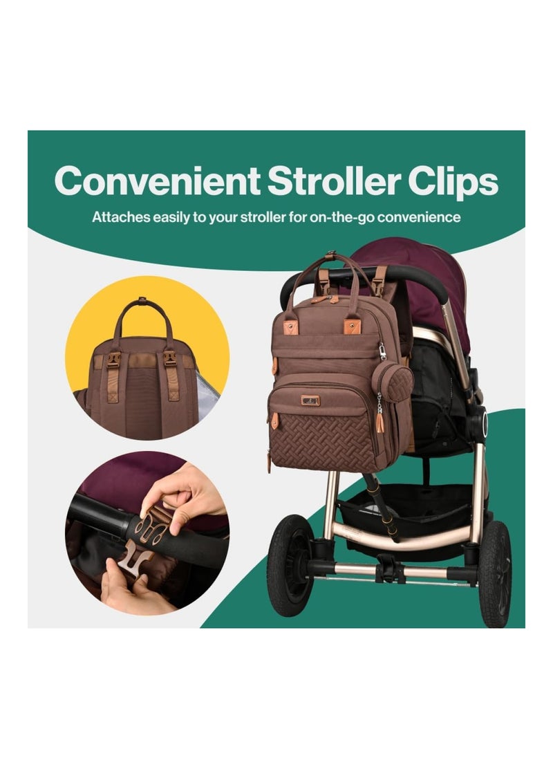 Diaper Bag Backpack, Baby Nappy Changing Bags Multifunction Waterproof Travel Back Pack With Changing Pad & Stroller Straps & Pacifier Case (Brown)