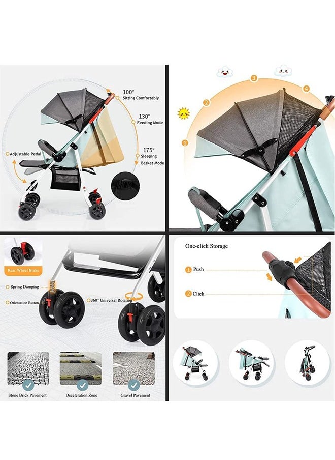 Light Weight Fold Strollers, Safety Comfortable Strollers with Extra Storage and Sunshade Canopy Stroller, Pram Push Chair Suitable for Newborn Babies Travel Strollers (6-36 Months)