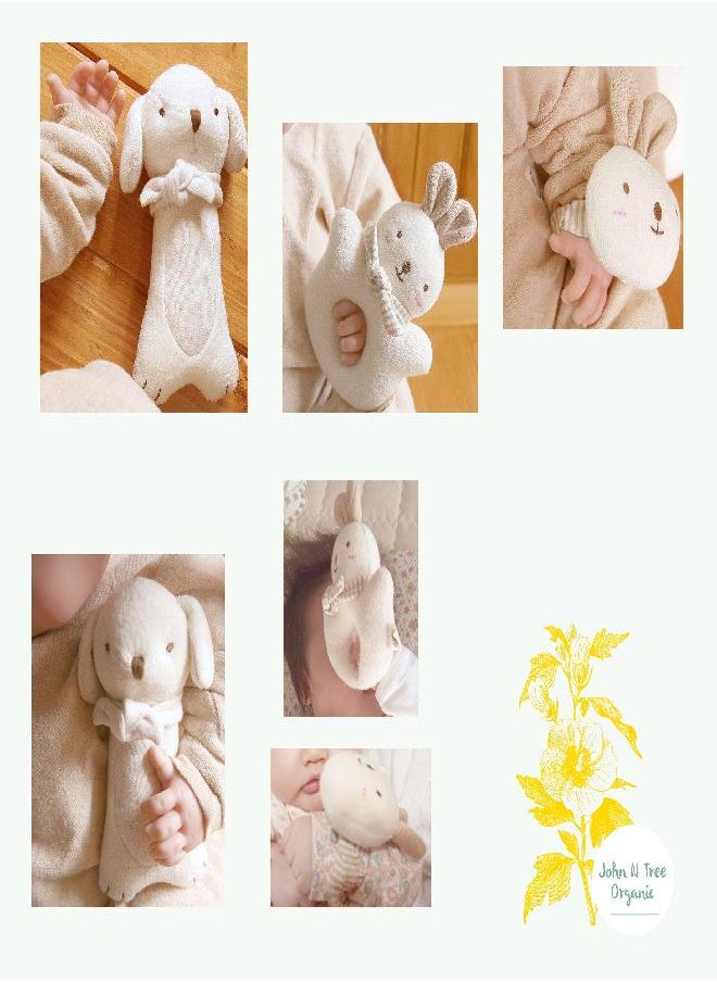 JOHN N TREE Organic Baby First Friends, Stuffed Animals (Puppy & Baby Rabbit Rattle Set) Attachment Doll for Baby