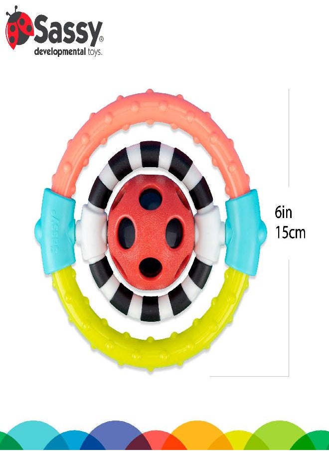 Sassy Spin and Chew Flex Ring Rattle with Dual Action Spinners, for Ages 0+ Months