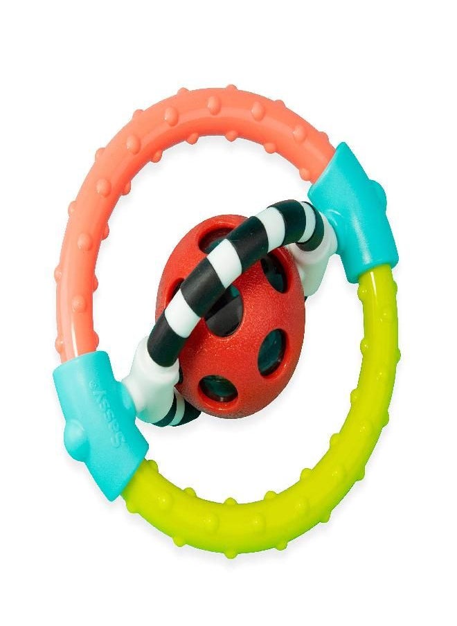 Sassy Spin and Chew Flex Ring Rattle with Dual Action Spinners, for Ages 0+ Months