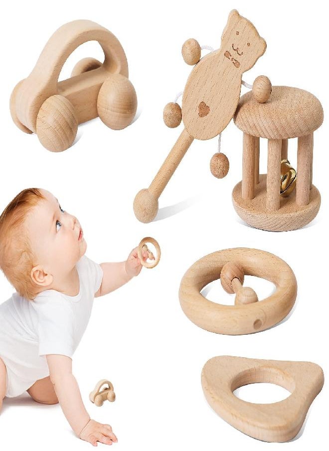 Promise Babe Puzzle Toys Montessori Rattle Set Infant Wooden Rattles Interesting Toy 5pc Nursing Wooden Baby Toys