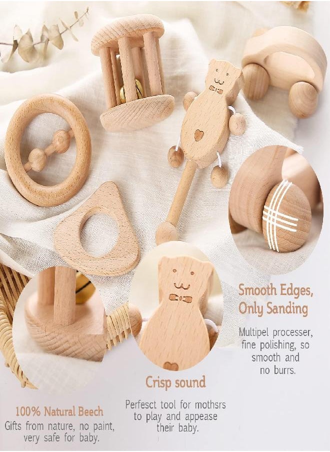 Promise Babe Puzzle Toys Montessori Rattle Set Infant Wooden Rattles Interesting Toy 5pc Nursing Wooden Baby Toys