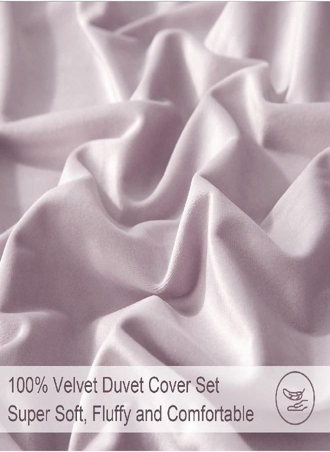 PHF Pleated Velvet Duvet Cover Set King, 3PCS Flannel Comforter Cover Set for All Season, Ultra Soft Cozy Luxurious Velour Duvet Cover with Pillow Shams Bedding Collection, 106
