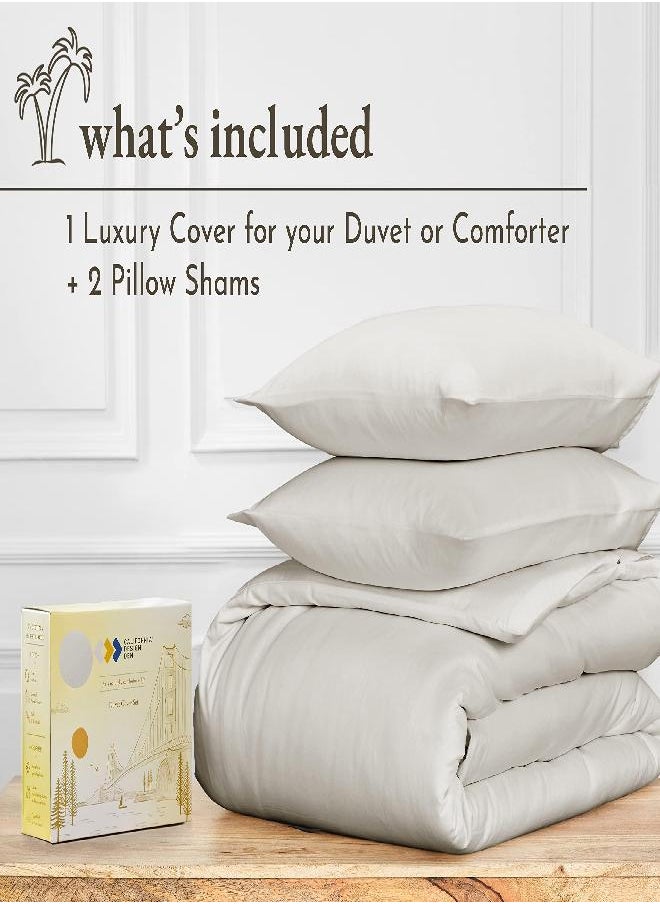 California Design Den Hotel Luxury 3 Piece Duvet Cover Set - 100% Cotton Duvet Cover, King Size Ivory with Button Closure - Long-Staple Combed Cotton Soft, Silky & Breathable Set with 2 Pillow Shams