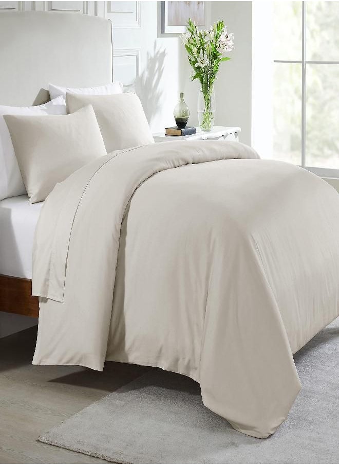 California Design Den Hotel Luxury 3 Piece Duvet Cover Set - 100% Cotton Duvet Cover, King Size Ivory with Button Closure - Long-Staple Combed Cotton Soft, Silky & Breathable Set with 2 Pillow Shams