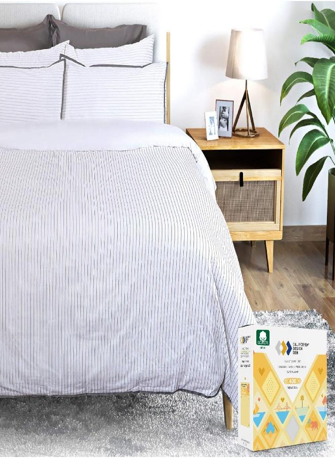 California Design Den 100% Cotton Striped Duvet Cover Set - Luxe 400 Thread Count, Printed Bedding Set, Smooth Sateen Weave, Button Closure and Corner Ties (3 Pc, Modern Pinstripe, Queen)