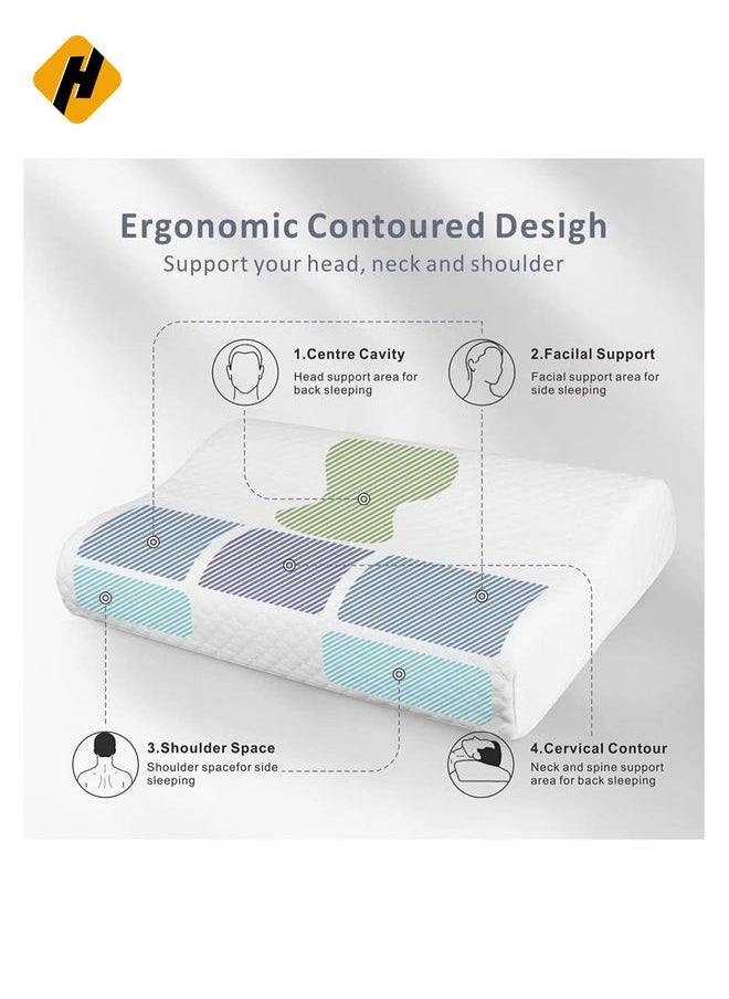 Memory Foam Pillow , Ergonomically Designed Sleeping Pillow, Strong Neck Support Contour Bed Pillow Suitable for Sleepers with Shoulder & Cervical Pain, Washable Pillow Cover