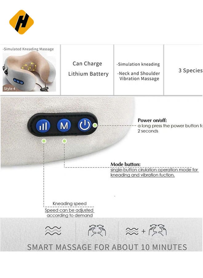 Rechargeable U Shaped Cervical Massage Pillow Neck Massager Vibration Pillow, Multifunctional Shoulder and Electric for Relax Muscles Fatigue