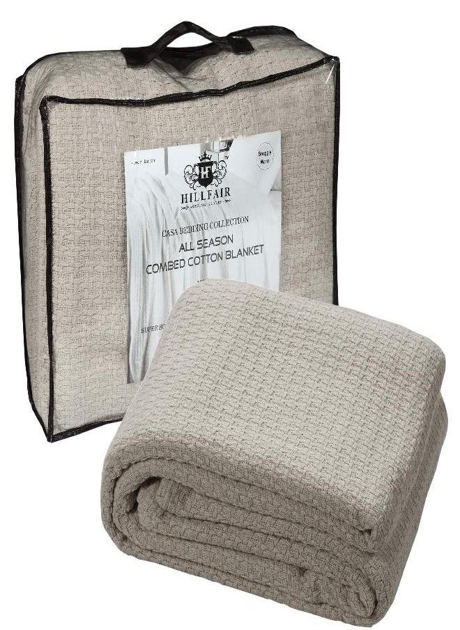 HILLFAIR 100% Combed Cotton Blanket- California King Size Bed Blankets- Warm Soft All Season Breathable Blankets- Extra Large Oversized California King Blanket-Cotton Blankets - California King Sand