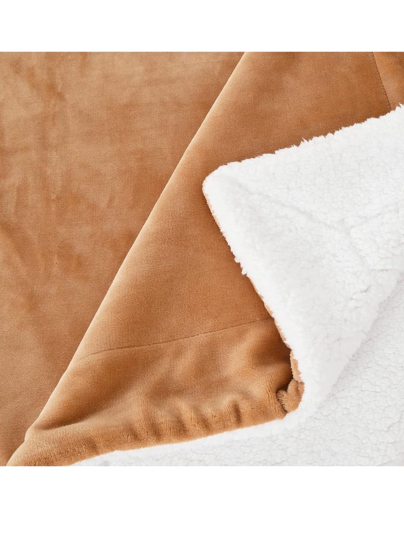 Double-Sided Super Soft Luxurious Plush Blanket Throw Size, Camel, 50x60 inches