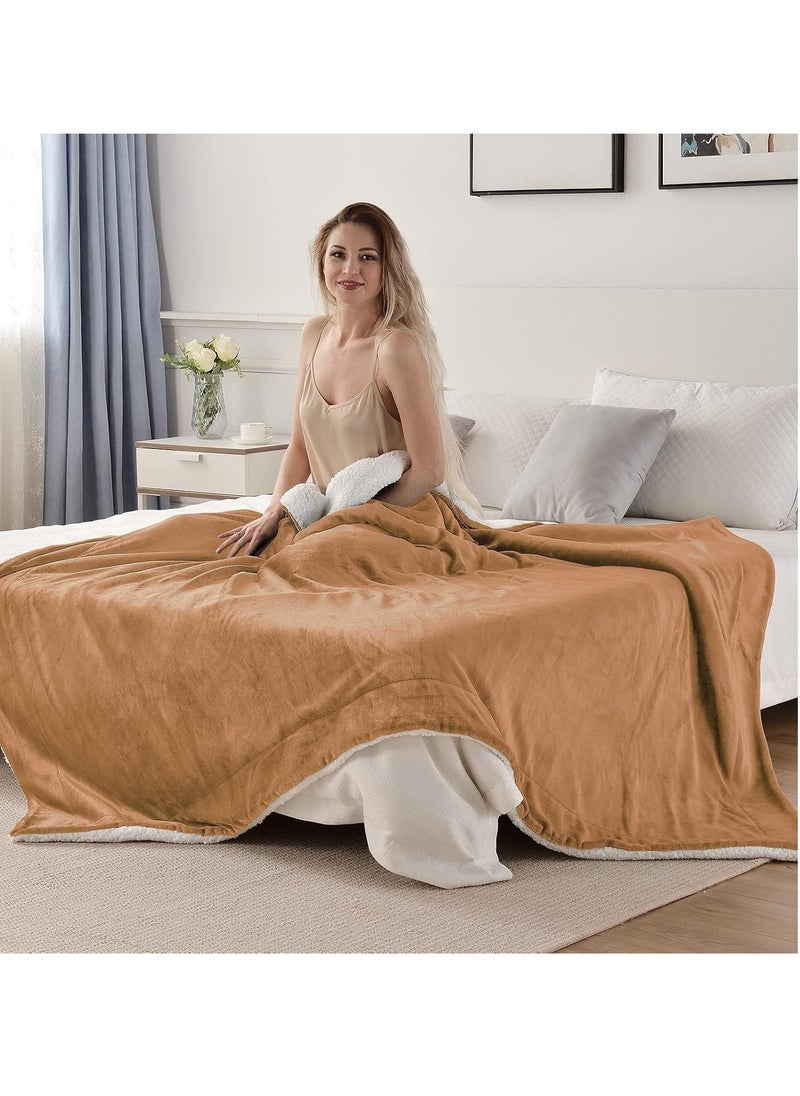 Double-Sided Super Soft Luxurious Plush Blanket Throw Size, Camel, 50x60 inches