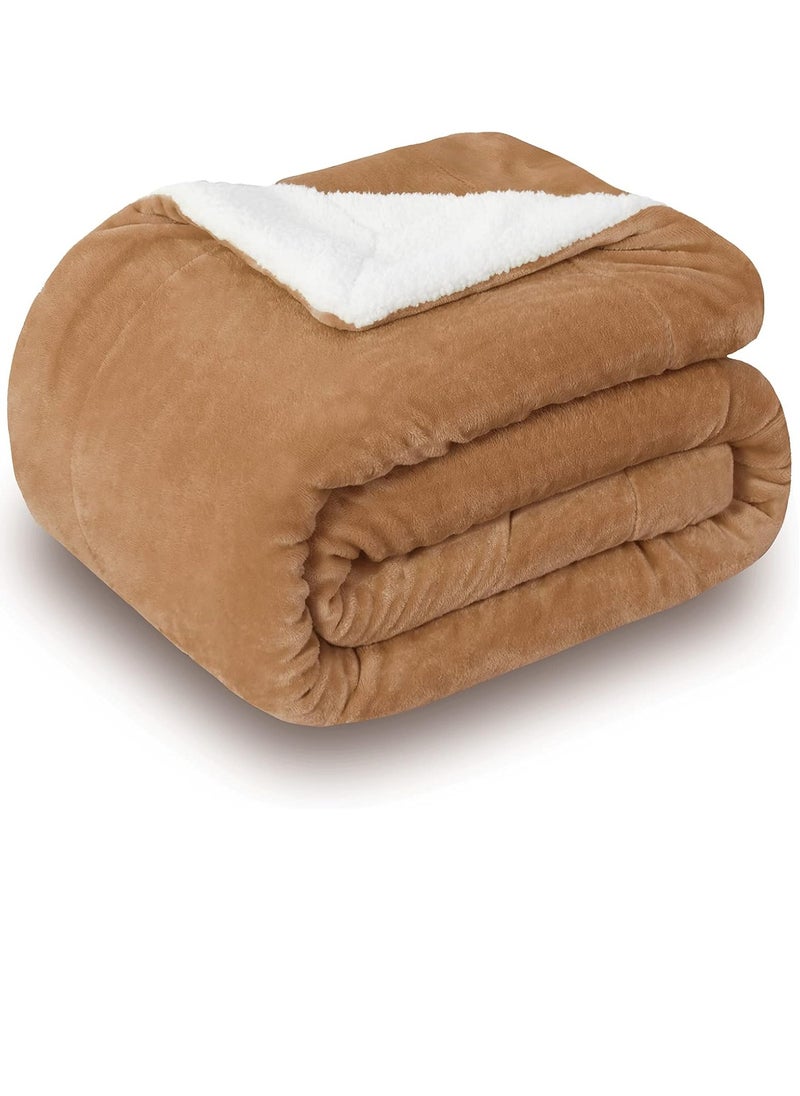 Double-Sided Super Soft Luxurious Plush Blanket Throw Size, Camel, 50x60 inches