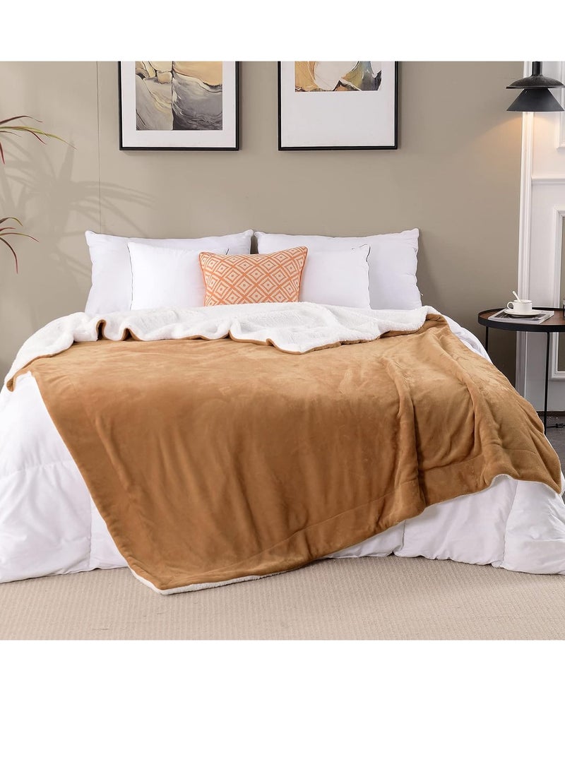 Double-Sided Super Soft Luxurious Plush Blanket Throw Size, Camel, 50x60 inches