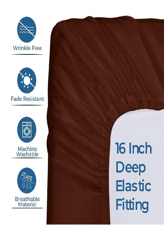 Dan River 100% Cotton Jersey Queen Fitted Sheet| Single Fitted Sheet Only| Heather Fitted Sheet| Wrinkle Free| Snug Fit| Queen Bed Sheets| 16 Inches Deep Pocket Queen Fitted Sheet| Brown