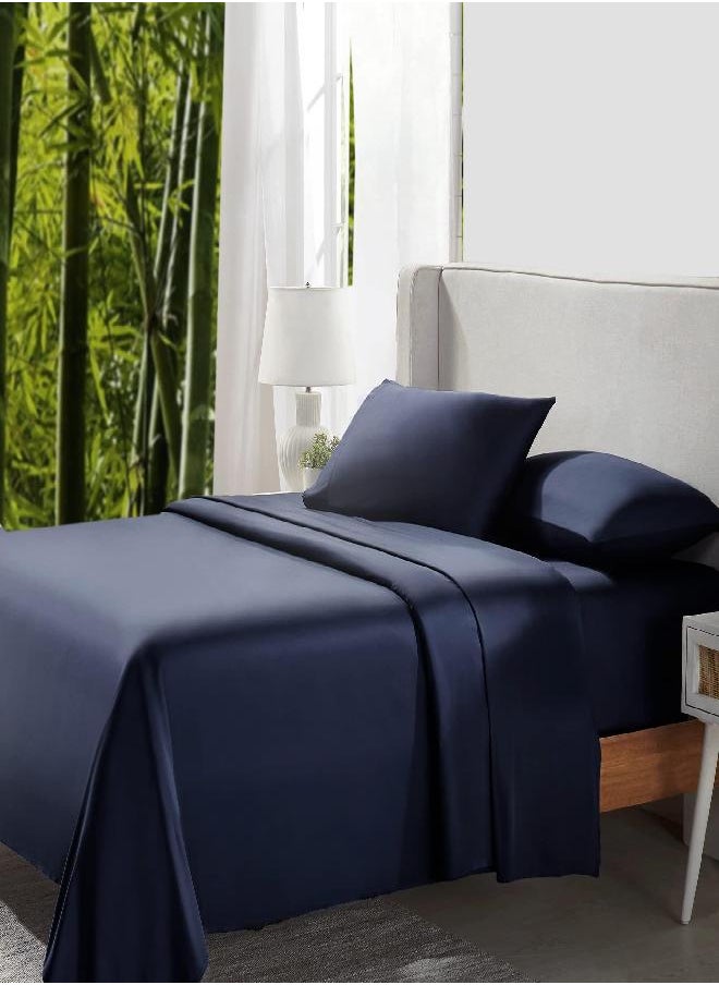 California Design Den Rayon from Bamboo Sheets Set, Cooling Queen Size Bed Luxury Silk Sheets, 4 Piece Sheet Set, Bedsheets with Snug Fitted Deep Pockets and Pilling Resistant (Queen, Navy Blue)