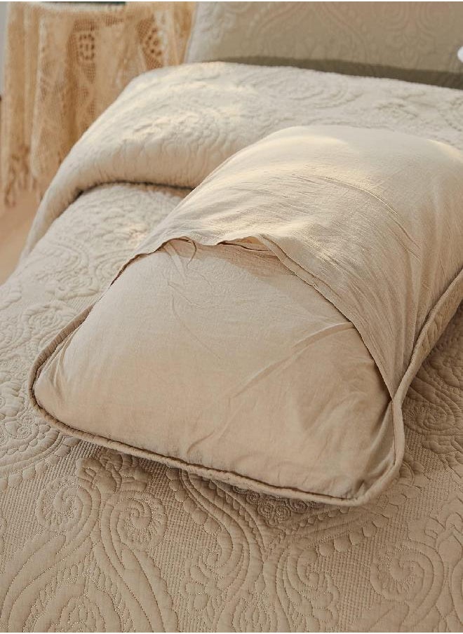 Brandream Beige Damask Quilted Pillow Shams Cotton King Size Pillow Cases Set of 2 Soft Decorative Pillow Covers