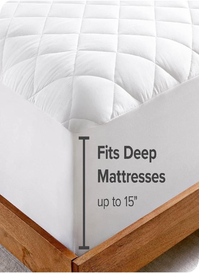 Bare Home Quilted Fitted Mattress Pad (King) - Cooling Mattress Topper - Easily Washable - Elastic Fitted Mattress Cover - Stretch-to-Fit up to 15 Inches Deep (King)