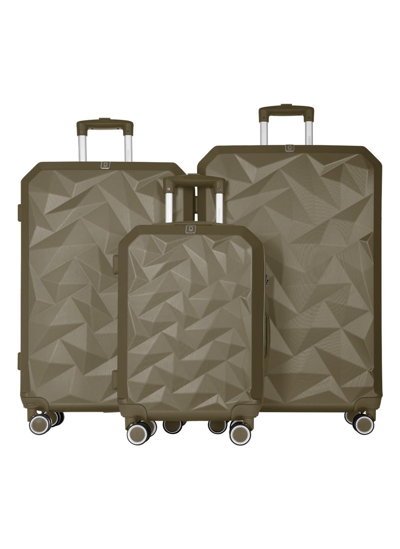 Crystaline ABS Luggage Trolley Set-3 Pcs-ARMY GREEN