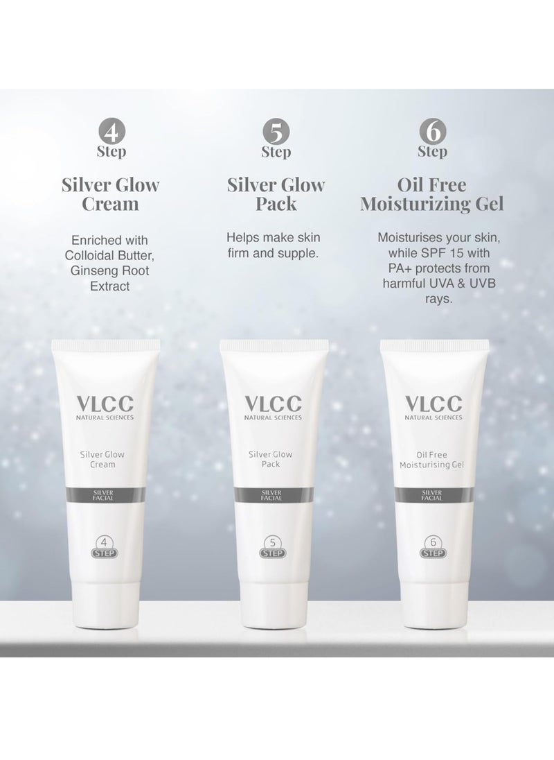 VLCC Silver Facial Kit - 60 g | Skin Purifying and Detoxing Facial. Excess Oil control. Helps balance pH & bright complexion. Silver Powder, Winter Cherry, Licorice Extract, Orange & Lemon Extract.