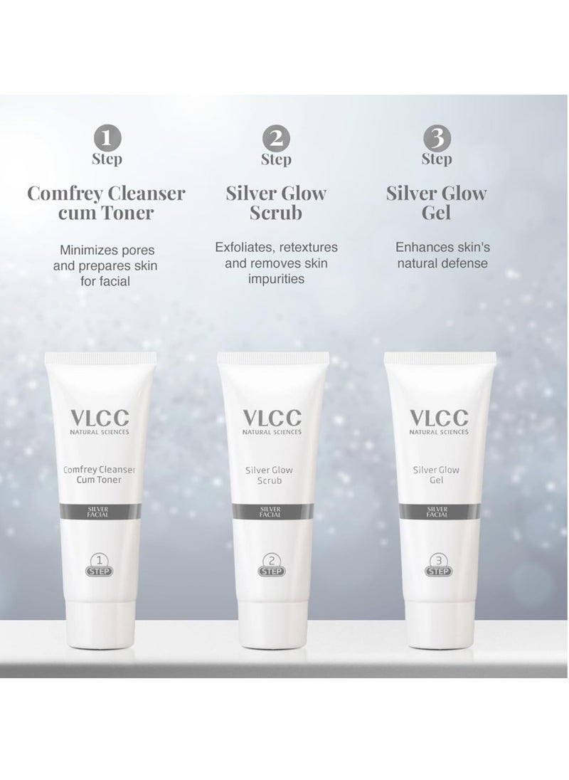 VLCC Silver Facial Kit - 60 g | Skin Purifying and Detoxing Facial. Excess Oil control. Helps balance pH & bright complexion. Silver Powder, Winter Cherry, Licorice Extract, Orange & Lemon Extract.