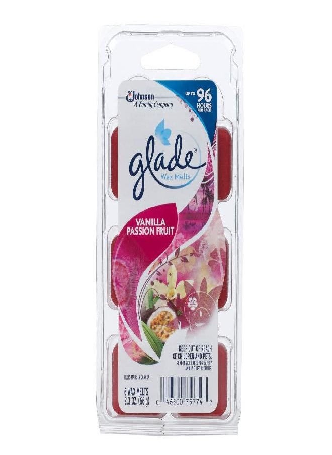 Glade Wax Melts Air Freshener, Scented Candles with Essential Oils for Home and Bathroom, Vanilla Passion Fruit, 6 Count