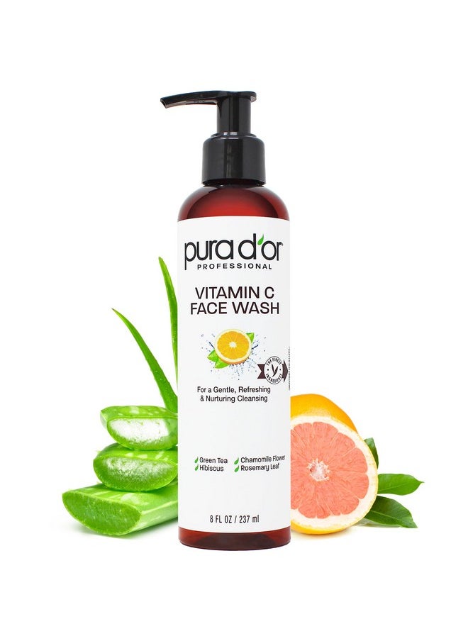 8 Oz Vitamin C Face Wash - Antioxidant Rich Brightening Facial Cleanser For Radiant Glow & Even Skin Tone - Gentle, Refreshing, Nurturing, Hydrating - Sulfate & Paraben Free - All Skin Types