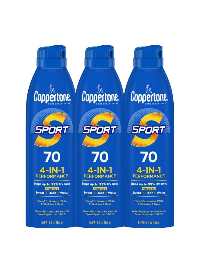 Sport Sunscreen Spray Spf 70, Water Resistant Sunscreen, Broad Spectrum Spf 70 Sunscreen, Bulk Sunscreen Pack, 5.5 Oz Spray, Pack Of 3