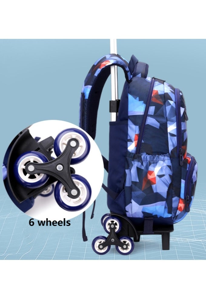 Kids Rolling Backpacks Trolley Backpack Fashion Printed School Bags with 6 Wheels Waterproof Large Capacity Kids' Luggage Bag for Girls Schoolbag