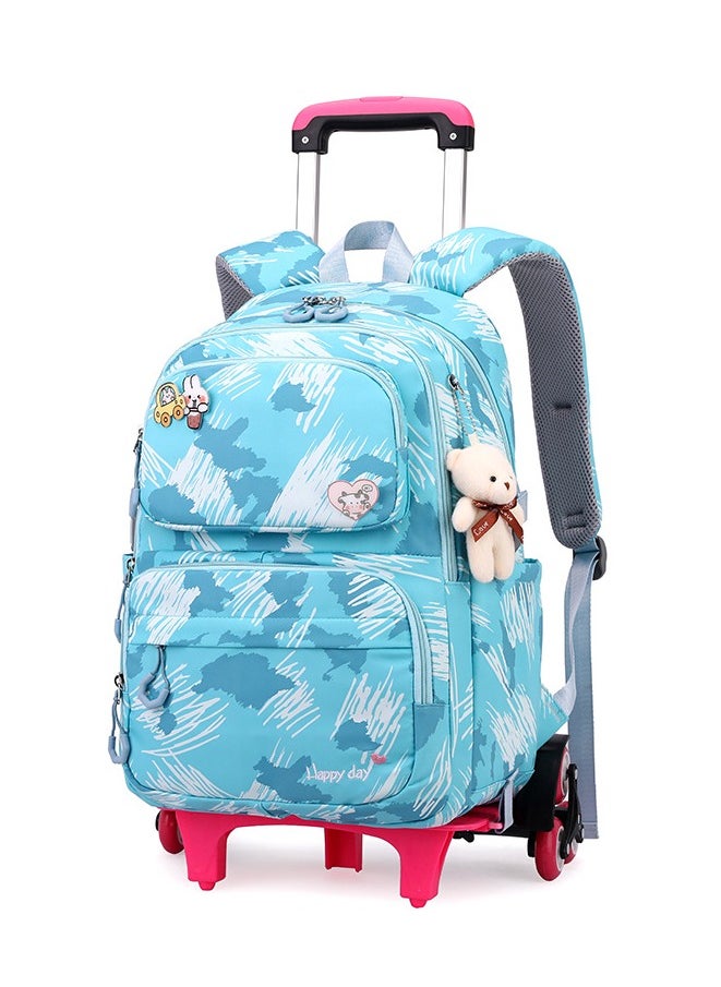 Kids Rolling Backpacks Trolley Backpack Fashion Printed School Bags with 6 Wheels Waterproof Large Capacity Kids' Luggage Bag for Girls Boys(Blue 5155)