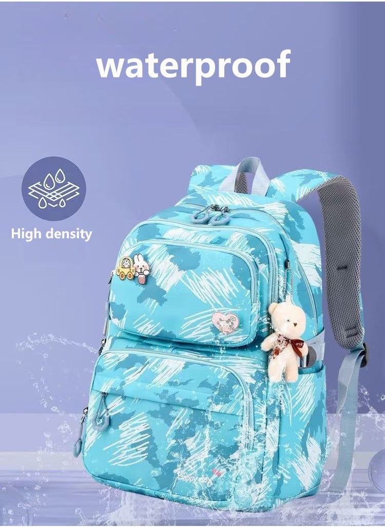 Kids Rolling Backpacks Trolley Backpack Fashion Printed School Bags with 6 Wheels Waterproof Large Capacity Kids' Luggage Bag for Girls Boys(Blue 5155)