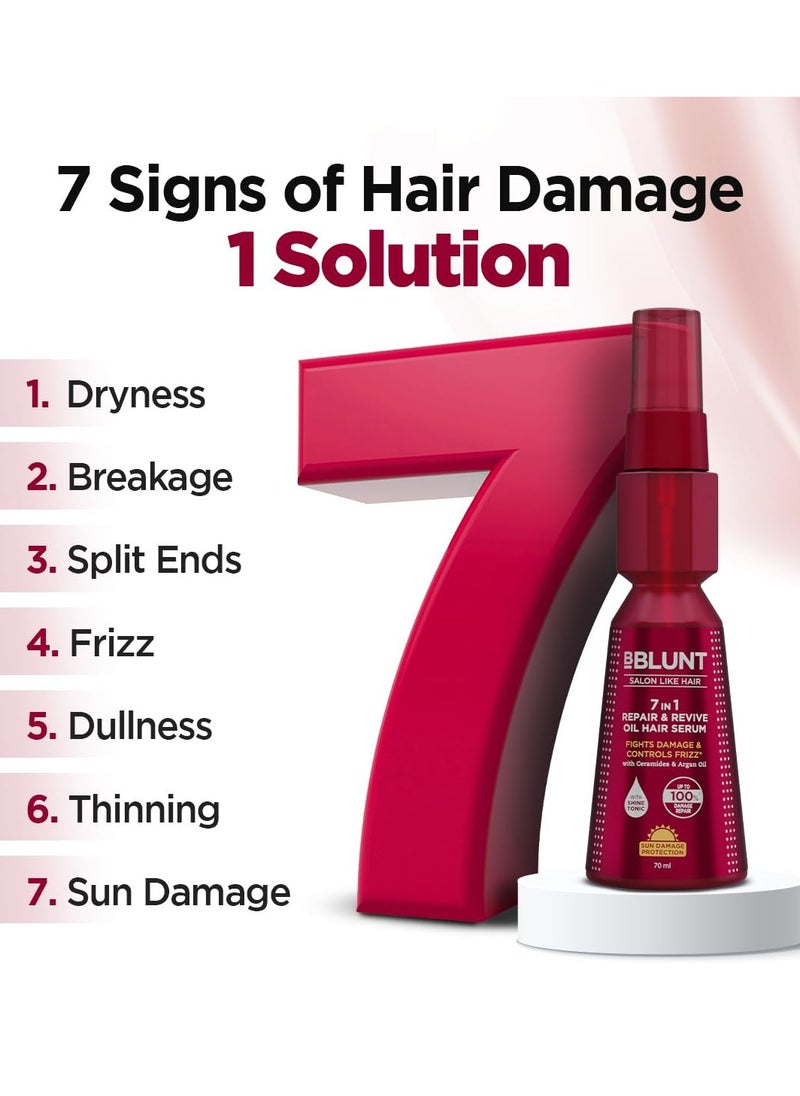 7 in 1 Repair & Revive Oil Hair Serum for Upto 100% Damage Repair - 70ml | Addresses 7 Signs of Hair Damage | Enriched with Ceramides & Argan Oil